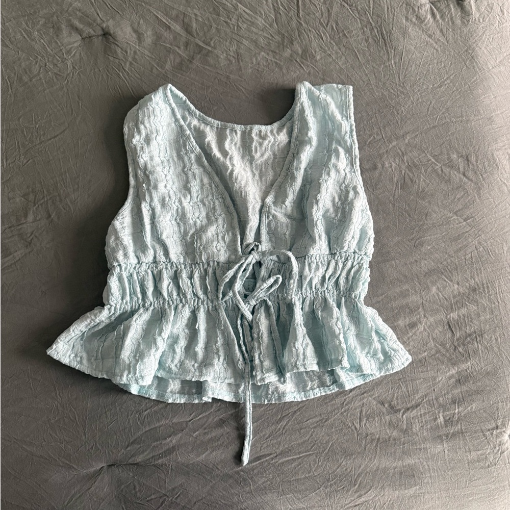 SHEIN Light Blue Textured Peplum Blouse